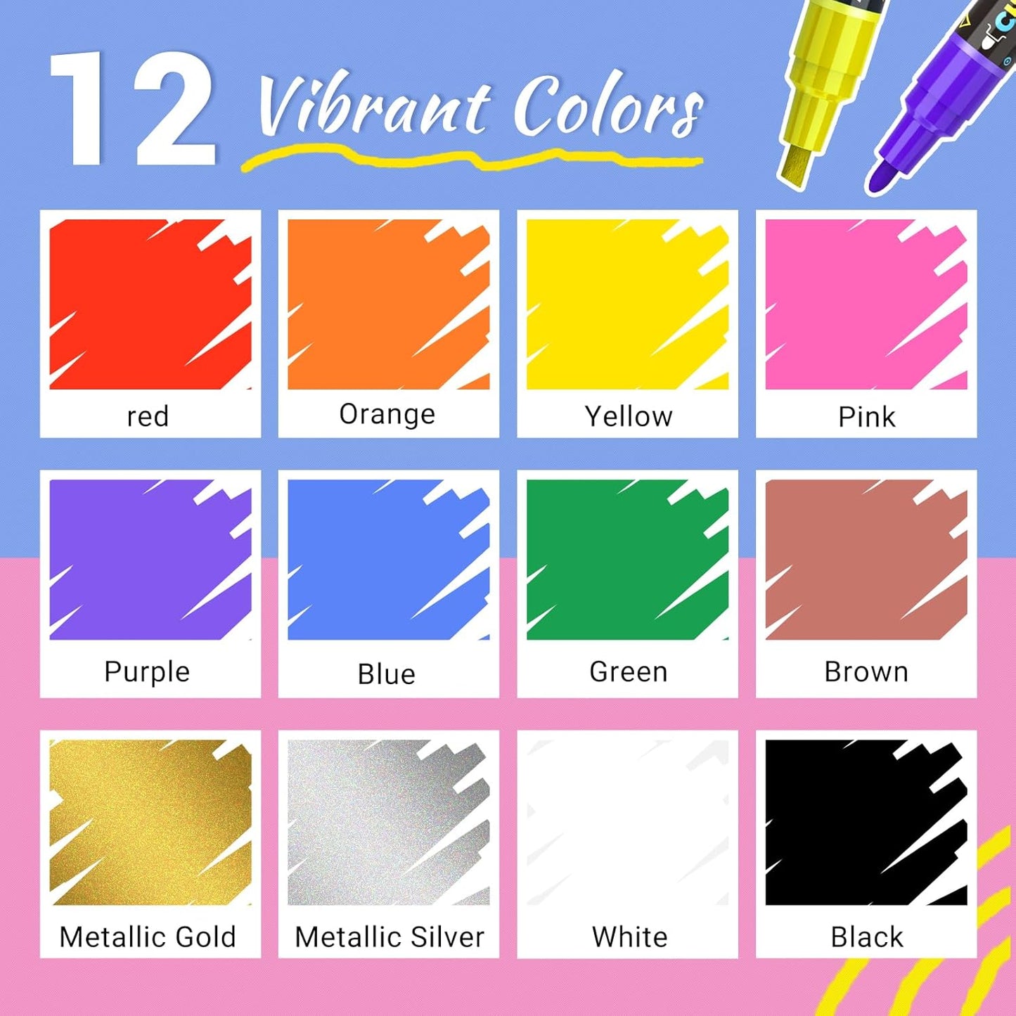 12 Dual Tip Liquid Chalk Markers - Erasable Chalk Markers for Blackboard, Chalkboard Signs, Glass, Chalk Pens Wet Erase Makers for Bar Menu, Shcool,Wedding Sign, Just Married Car Windows Decorations