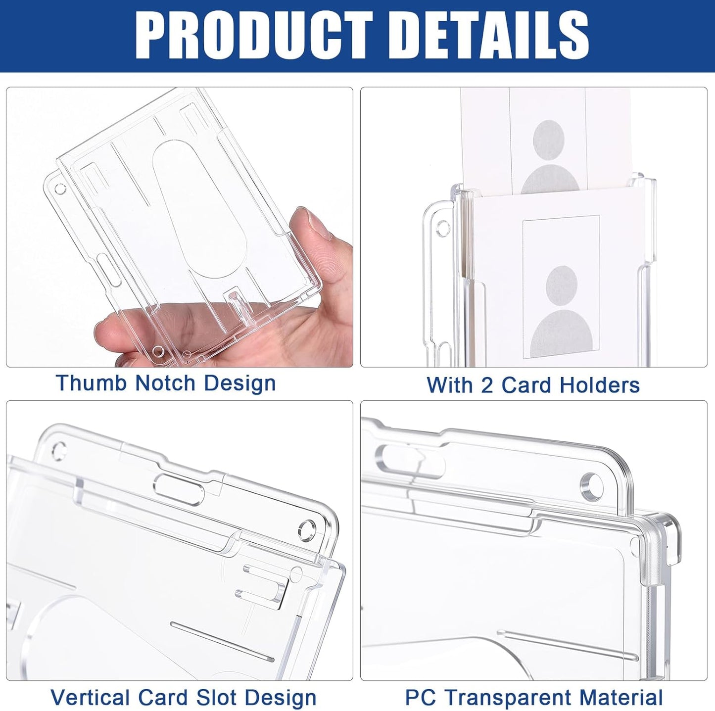 Marspark 25 Pcs 2 ID Badge Holder Heavy Duty Plastic ID Card Holder Transparent Protector Clear Badge Protector Cover Sleeve Protective Cover with Thumb Slot for Credit Card(Horizontal)
