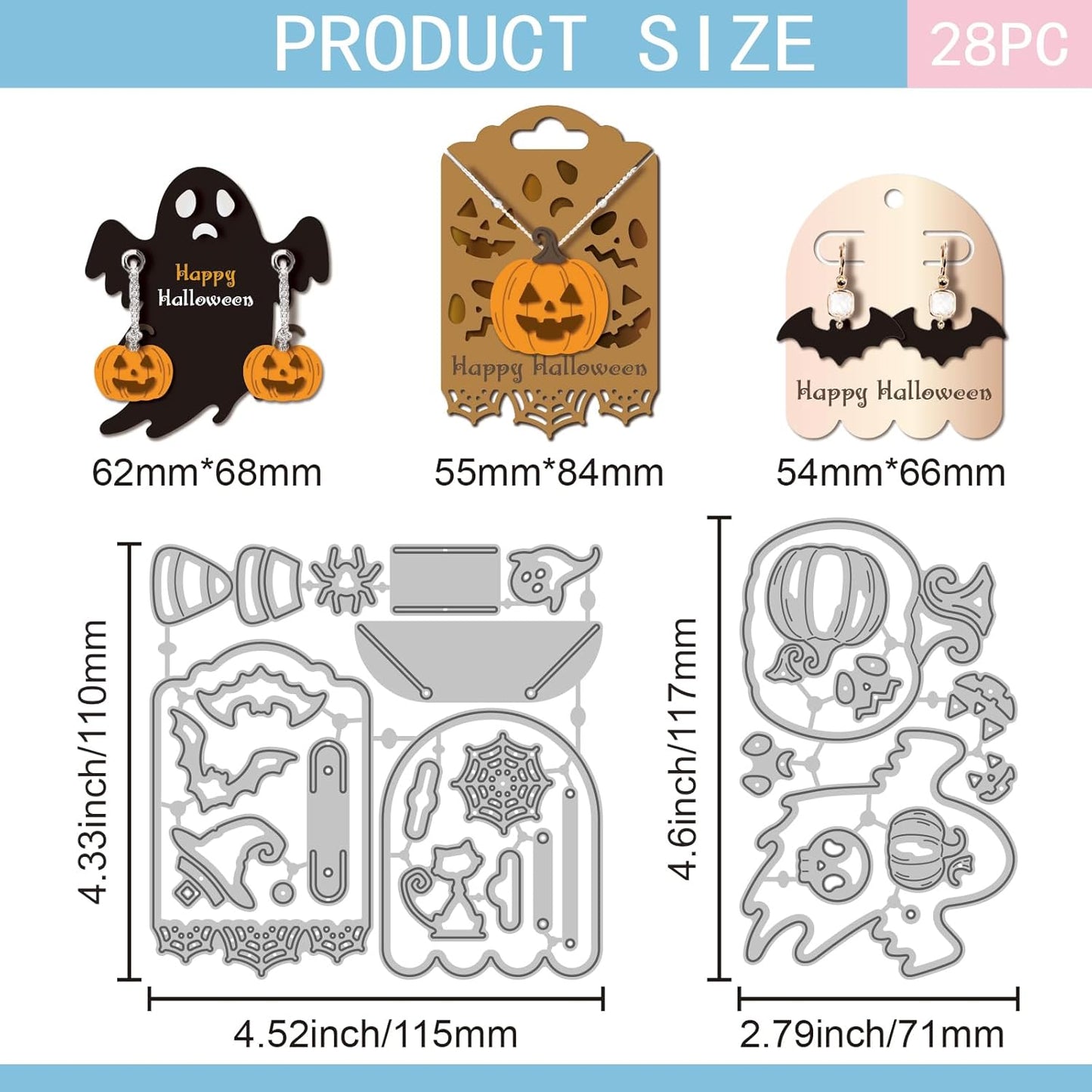 GLOBLELAND Halloween Earring Card Cutting Dies for Card Making Cat Ghost Bat Cut Die for DIY Scrapbooking Journal Embossing Paper Craft Decor