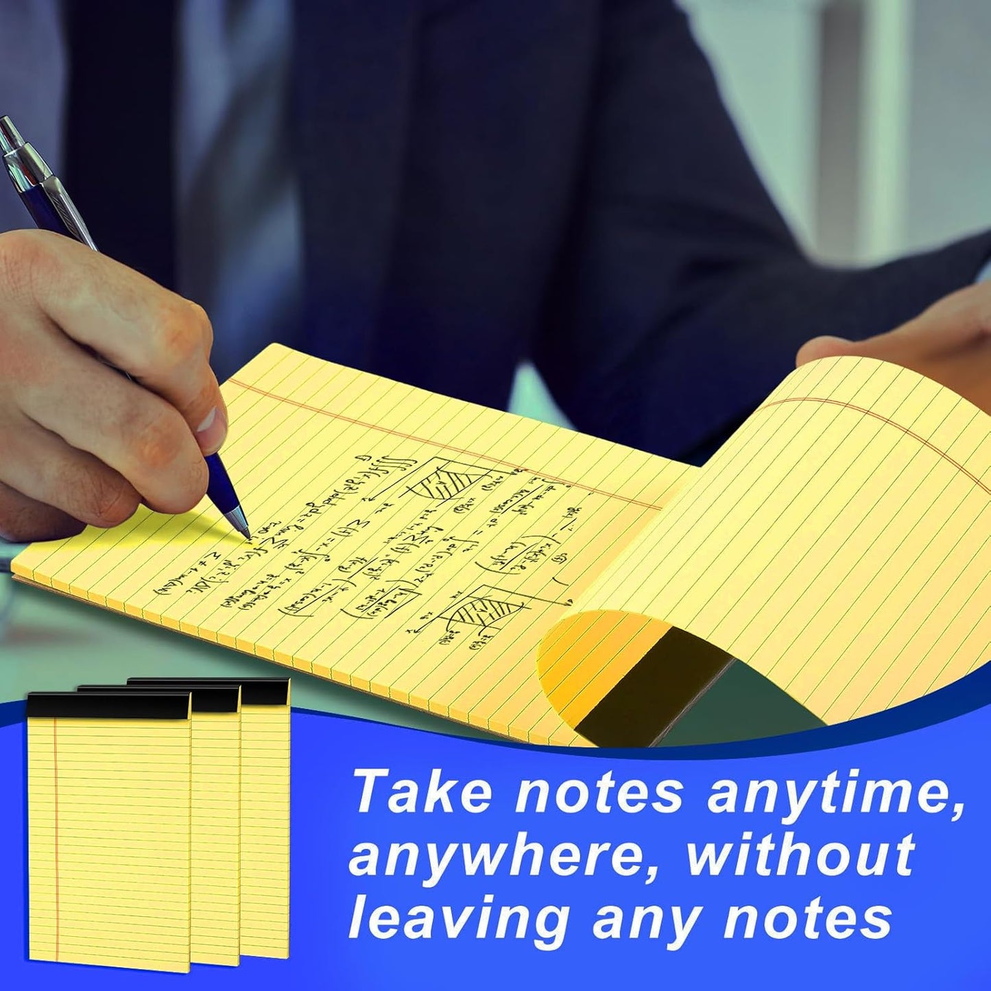 Gueevin 100 Pcs Legal Pads 5x8 Inch Note Pads Lined Small Notepads Bulk Wide Ruled Writing Paper 5 x 8 Mini Notebook for School, College, Office, Classroom Supplies, 40 Sheets (Yellow)