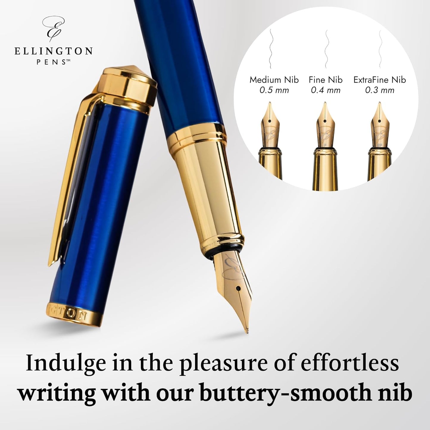 Luxury Fountain Pen Set- Fountain Pens for Writing - Smooth Fine Nib - Includes Refillable Ink Converter, 3 Ink Cartridges [Black & Blue], Gift Box - Elegant Calligraphy
