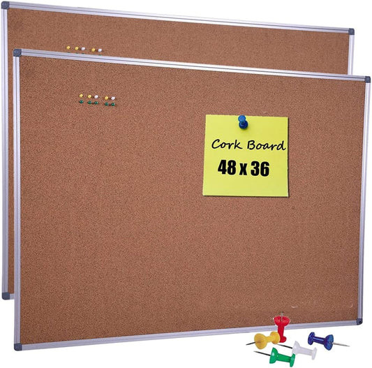 Cork Board, 2 Pack 48" x 36" Bulletin Notice Board Message Memo Pin Board, Silver Aluminum Frame