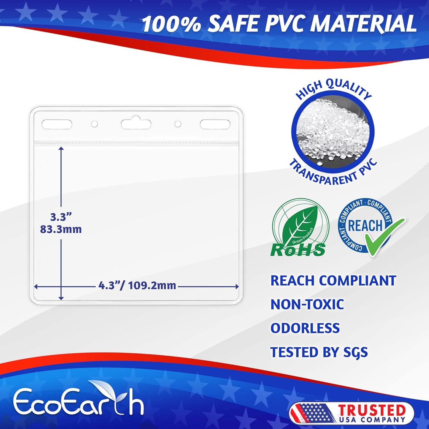 EcoEarth Horizontal Card Protector with Soft Edge (Large 4x3, 10 Pack) Clear Plastic Pouch for ID Name Badge Holders, Conference Nametag Sleeves, No Zipper for Quick and Easy Loading of Card Inserts