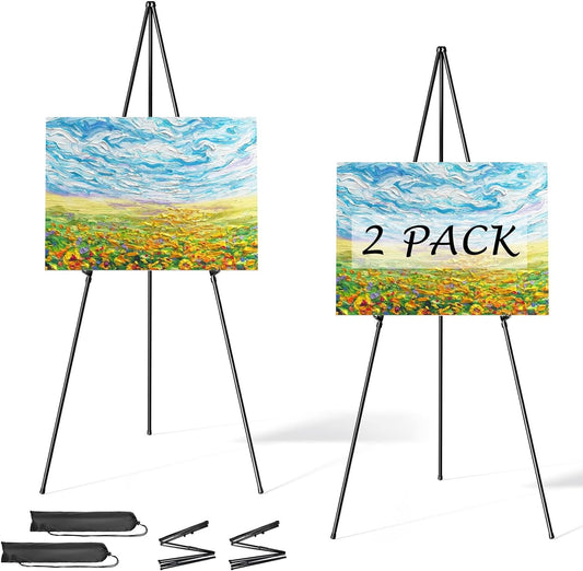 Easel Stand for Sign, Aredy 63" Portable Painting Easel, Lightweight Metal Easels for Painting Canvas, Wedding Sign (2 Pack)