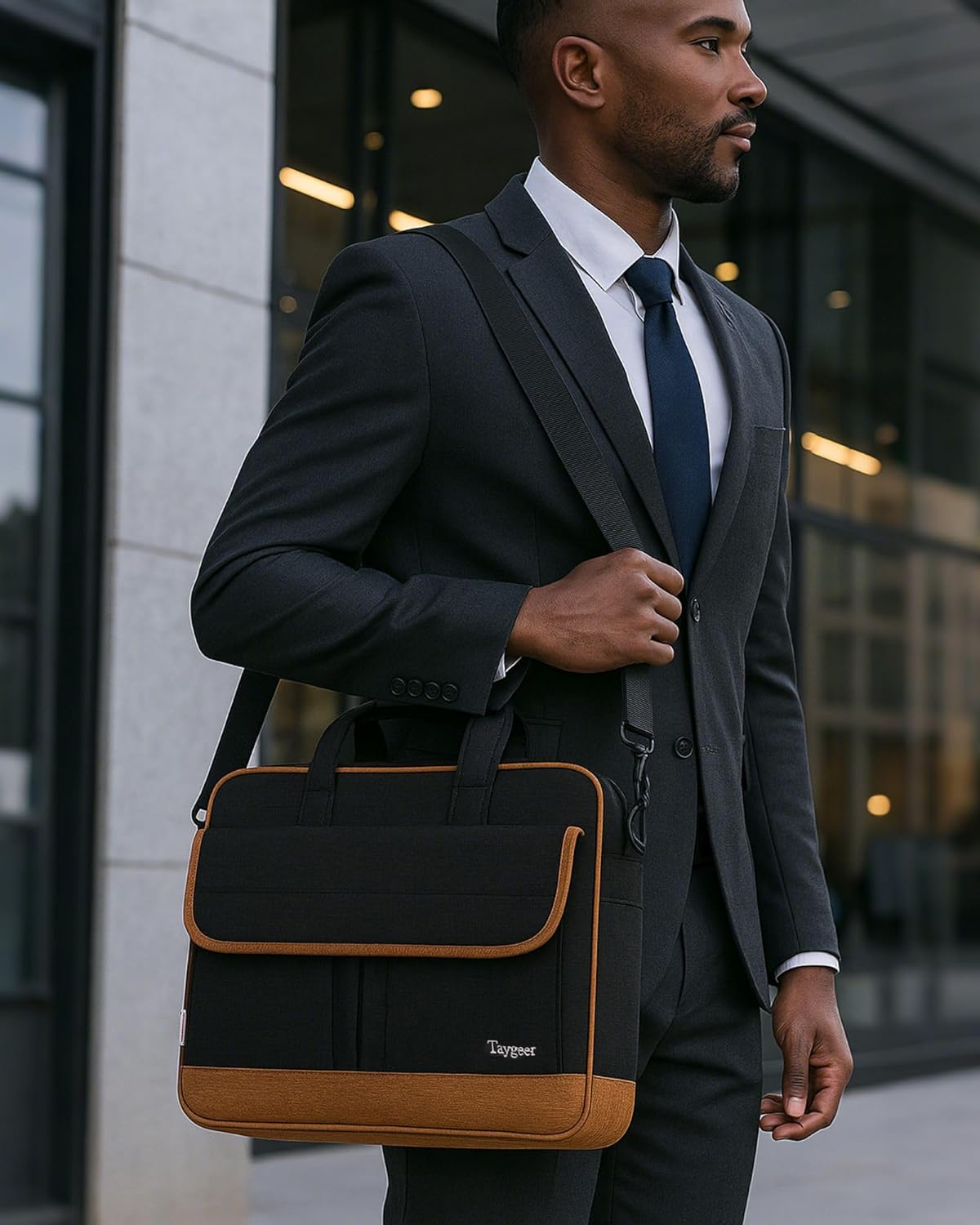 Taygeer Laptop Briefcase, 15.6 Inch Laptop Bag for Men Women, Water Resistant Crossbody Messenger Shoulder Bag for Business, Professional Premium Office Briefcase for Notebook/Computer, Black Brown