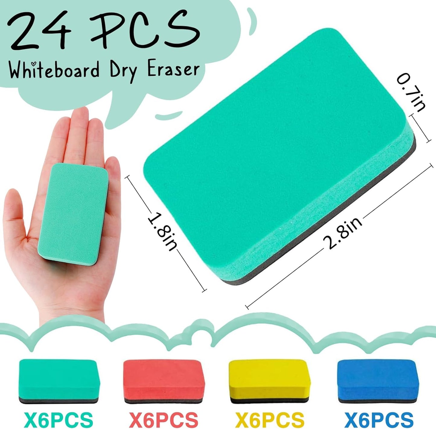 24 pcs Strong Magnetic Whiteboard Eraser - Mini Dry Erase Erasers, Small Chalkboard Cleansers Wiper for Kids Teachers Classroom Must Haves School Supply Home Office, Rectangle