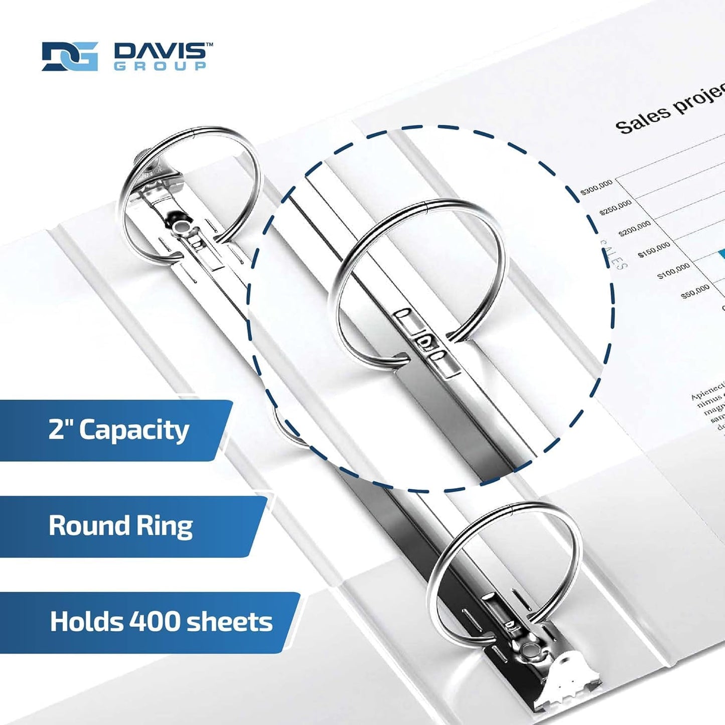 Easyview Premium 2-Inch Binders with Clear-View Covers, 3-Ring Binders for School, Office, or Home, Colored Binder Notebooks, Pack of 12, Round Ring, White