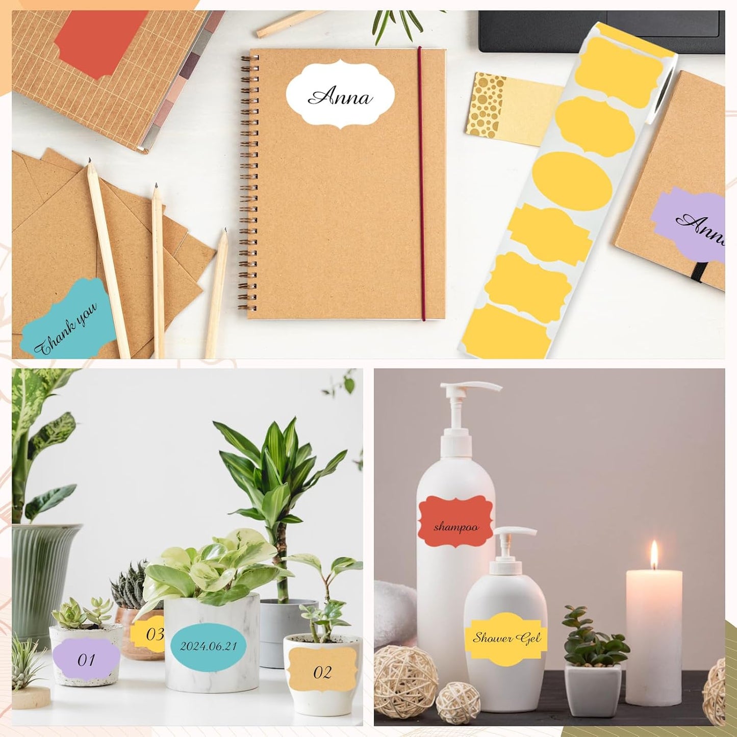 Purple Labels - 250 PCS 3" x 2" Fancy Shape Stickers for Storage Box or Food Jars