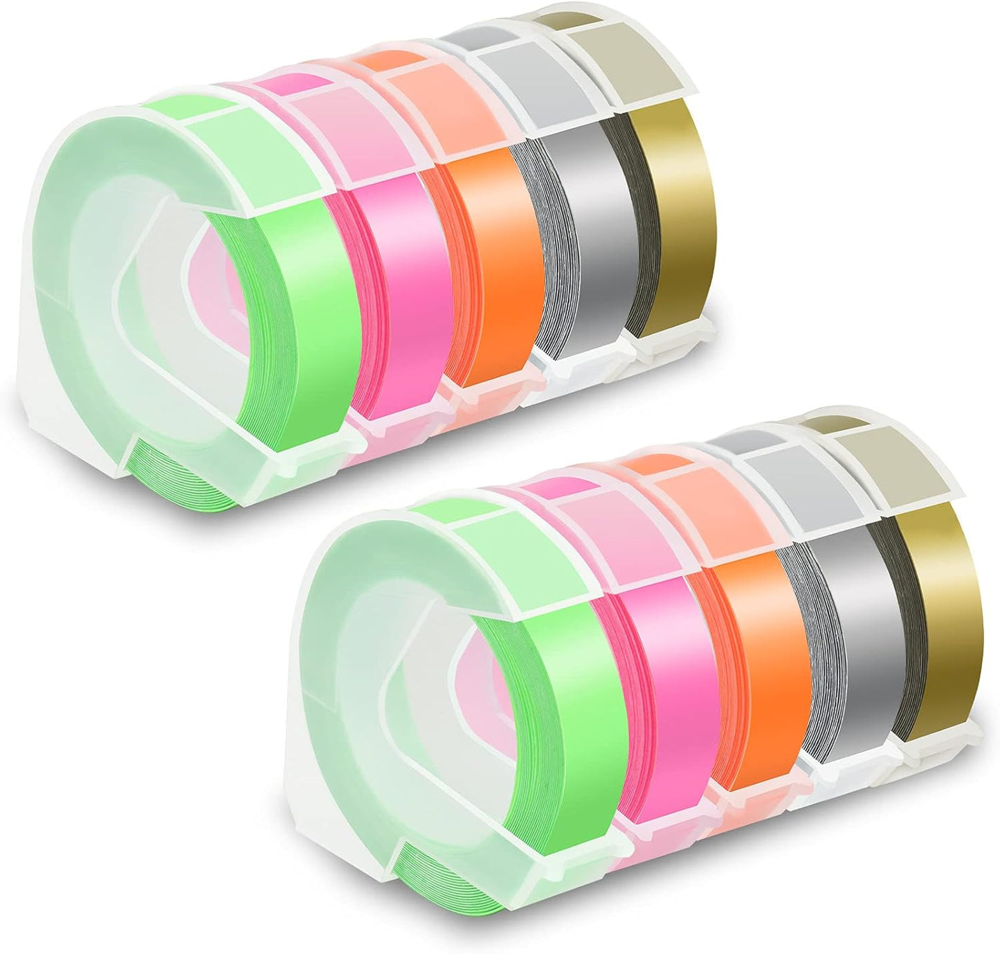 Pristar Compatible for DYMO Embossing 3D Plastic Label Tapes 9mm, Work with DYMO Junior Home Embossing Label Maker, Organizer Xpress Pro, Neon Pink/Orange/Green/Gold/Silver, 3/8" x 9.8', 10-Pack