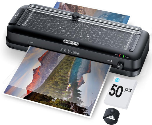 Thermal Laminator Machine, 9-Inch, 3-in-1 Laminator with Built-in Paper Trimmer, Hole Punch & Corner Rounder, 50 Laminating Pouches, Fast 3-Min Warm-Up, Jam-Free for Home, Office, School