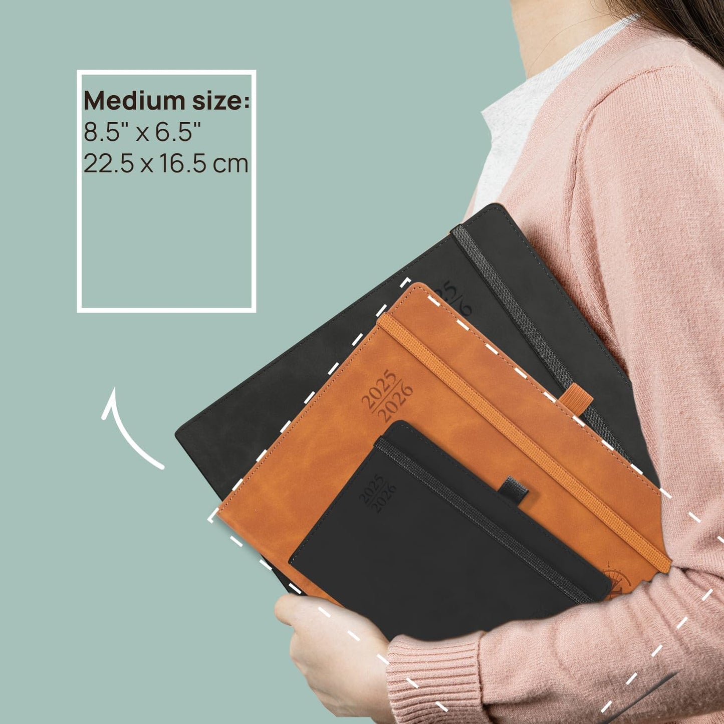 POPRUN Planner 2025-2026 Weekly Notebook (Medium 6.5''x 8.5'') Academic Calendar (JUL.25 - JUN.26) Appointment Book with Monthly Tabs, Leather Soft Cover, Inner Pocket, 100 GSM - Lilac