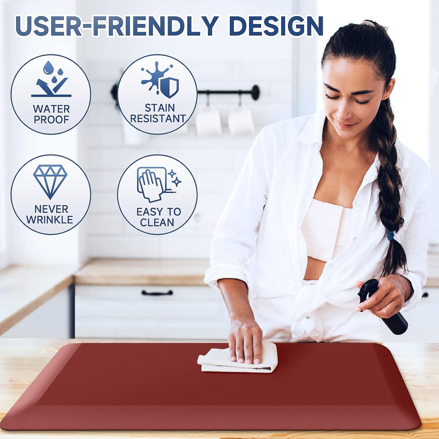 4/5 Inch Thick Kitchen Mats for Floor, StepRite Kitchen Rug for Standing Desk, Non-Slip, Thicker, Stain Resistant, Waterproof, Comfort Anti Fatigue Floor Mat for Home, Kitchen, Office - Red,70 * 24''