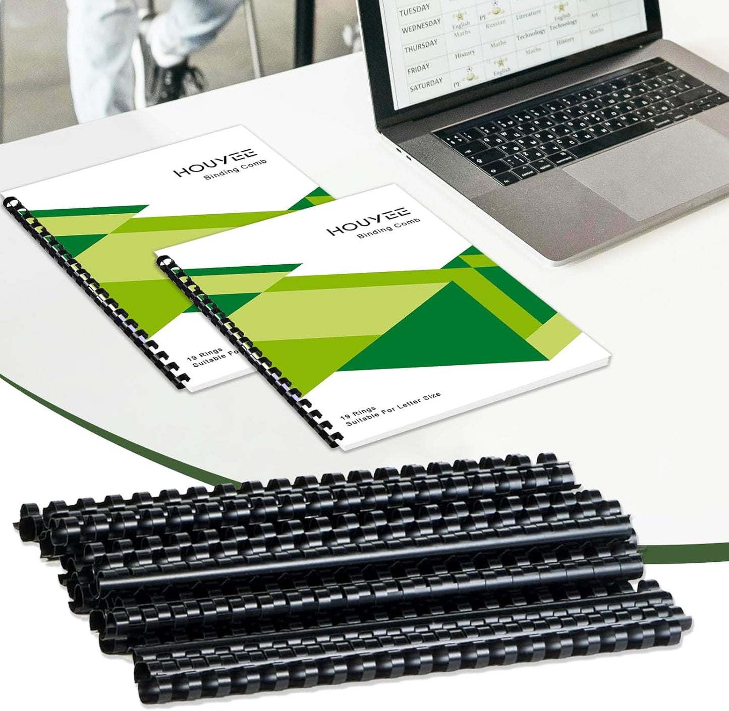 HOUYEE 5/16 Inch Plastic Binding Comb 19 Ring, 40 Sheet Capacity, Letter Size Black Comb Binding Spines (100 Pack)