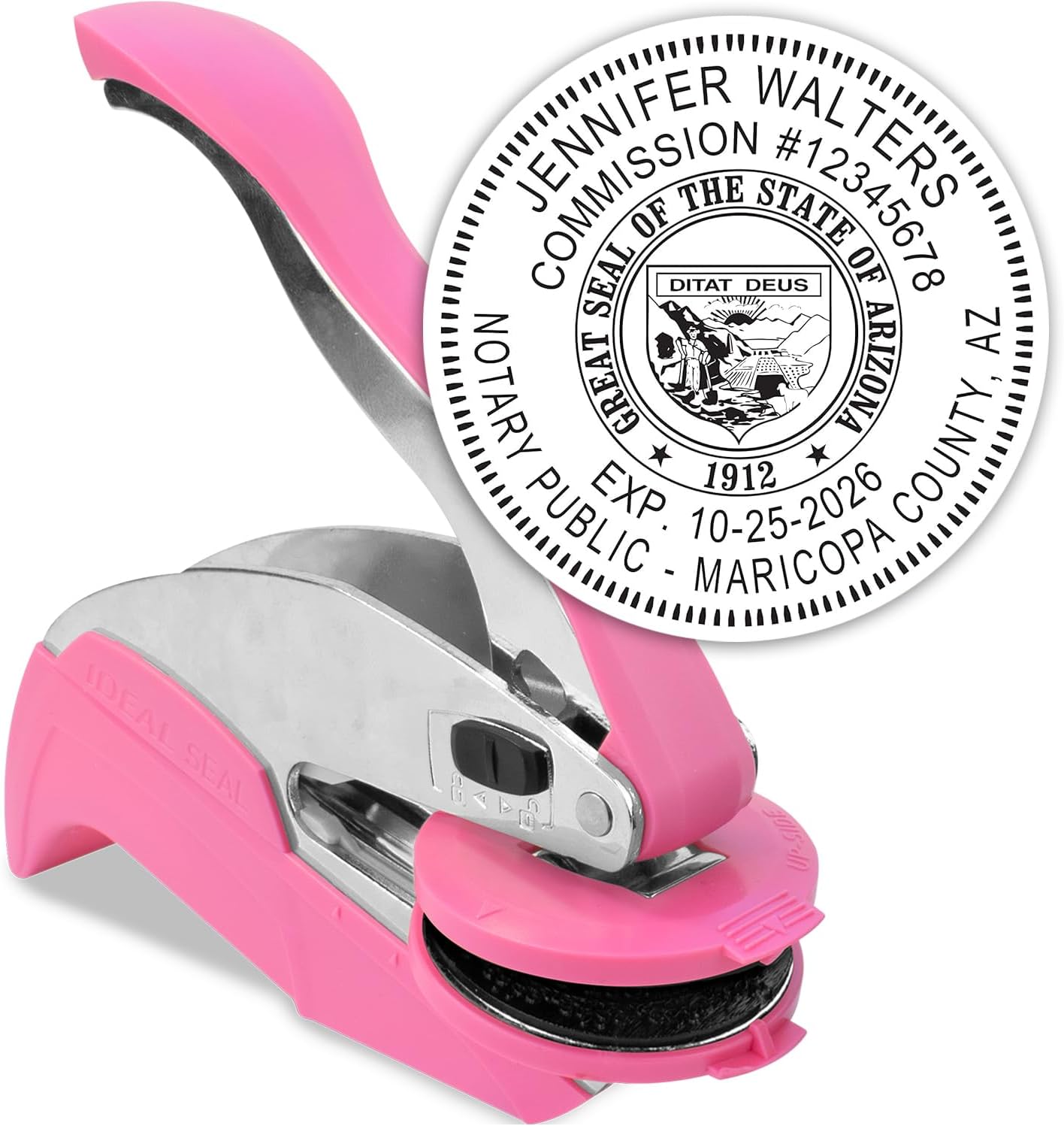 MaxMark Notary Seal Round Pink Embosser for Arizona State - Includes Gold Burst Seal Labels (50 Count)