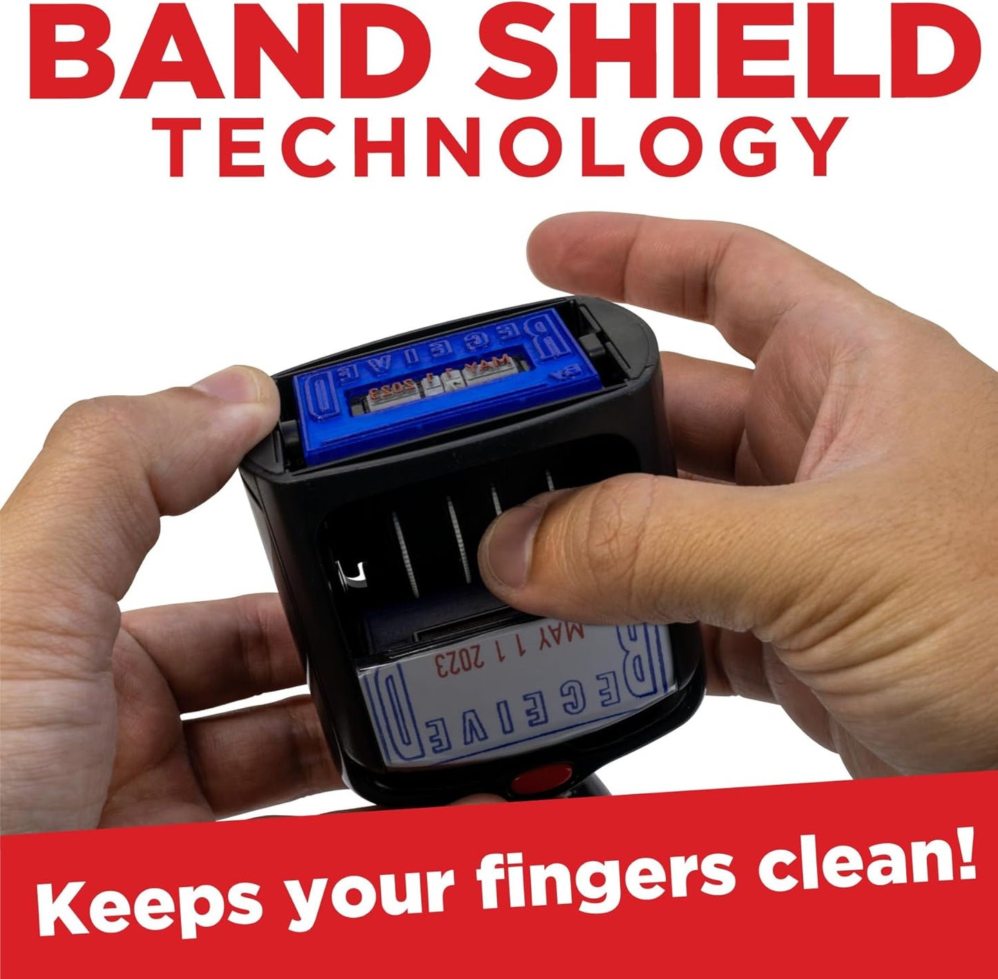 Self-Inking Rubber Date Office Stamp with Paid Phrase - Blue Ink & Date Red Ink - 12-Year Band