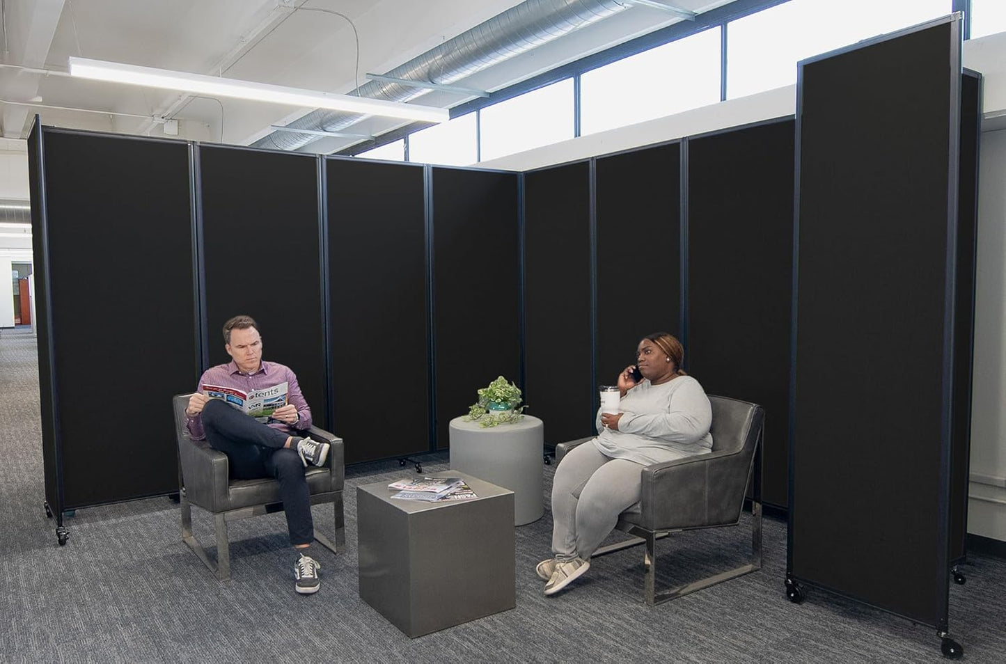 Versare Room Divider 360 Portable Wall Partition | Folding Panels | Large Freestanding Divider | Locking Wheels | Temporary Room Separator | 25' x 7'6'', Black