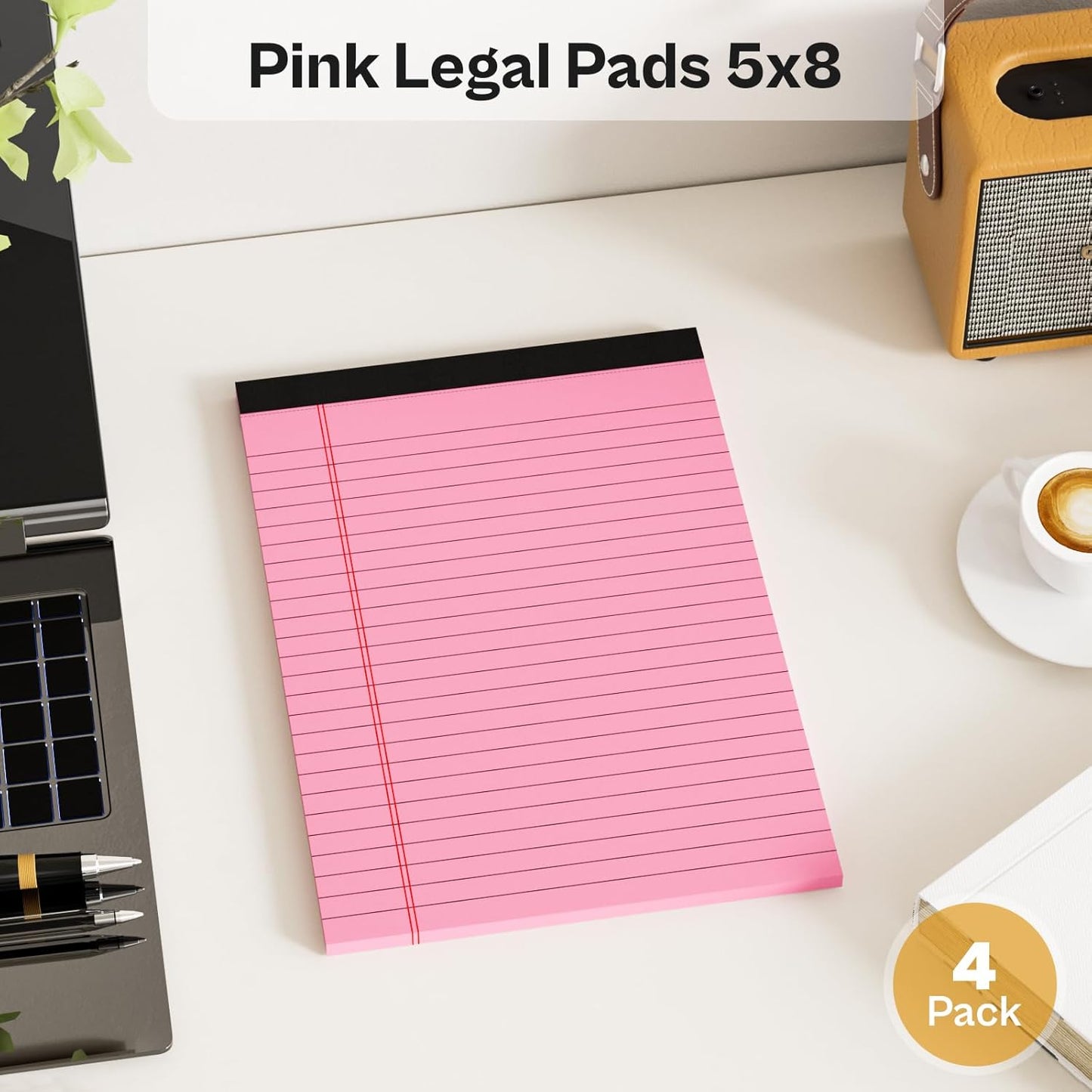 4 Pack Note Pads 5 x 8 Inch Pink Small Legal Pads 5 x 8 Colored Notepad 5 x 8 Micro Perforated Writing Pads Lined Paper Pads College Ruled Pad Paper 30 Sheets Notebook for Study, To-Do Lists, Office