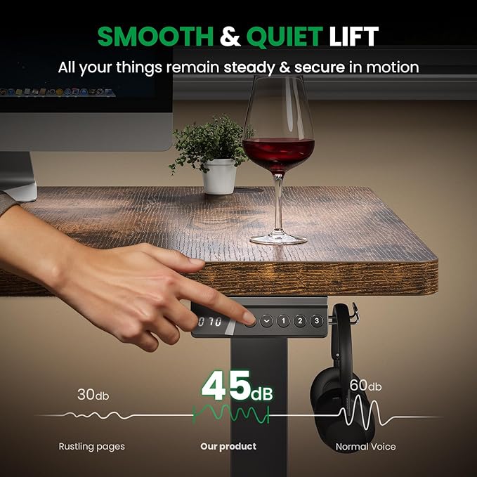 1 Inch Thick Tabletop Electric Standing Desk Adjustable - 60x28 Inch Sit Stand Desk, Double Beam Frame, 3 Memory Height Adjustment, Cable Management for Home Office