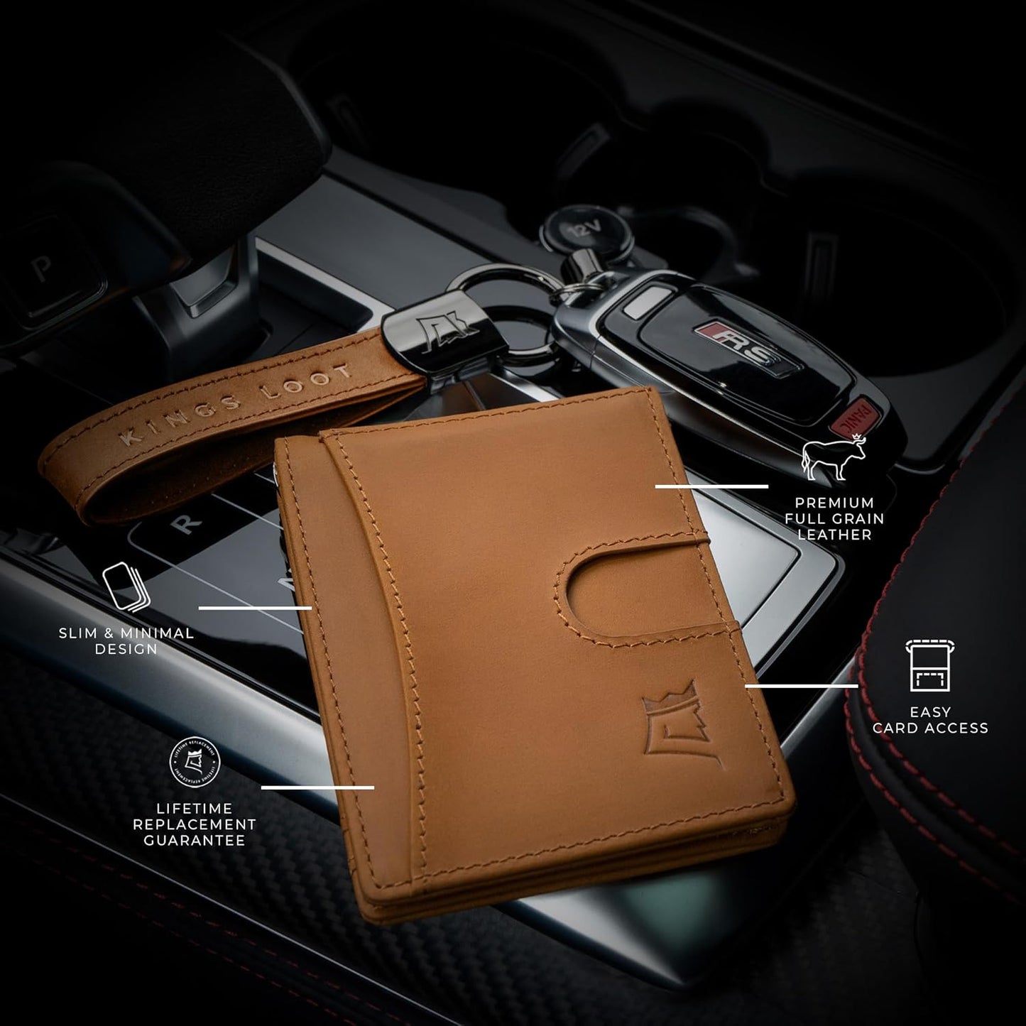 Kings Loot Money Clip Slim Minimalist Wallet for Men – RFID Blocking Leather Design with Money Clip – Front Pocket Bifold Holds 12 Cards – Stylish & Compact Wallets (Buckskin)