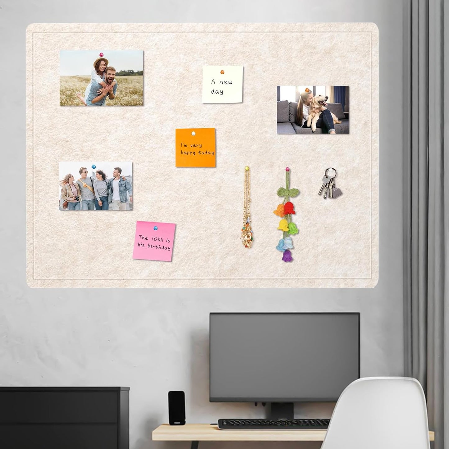 Large Bulletin Board, 48 X 36 inches Felt Board Notice Pin Board, 4' x 3'Cork Board Alternative for Wall, Self-Adhesive Vision Board Mood Board Foldable Photo Board with 30 Pushpin (Oatmeal)