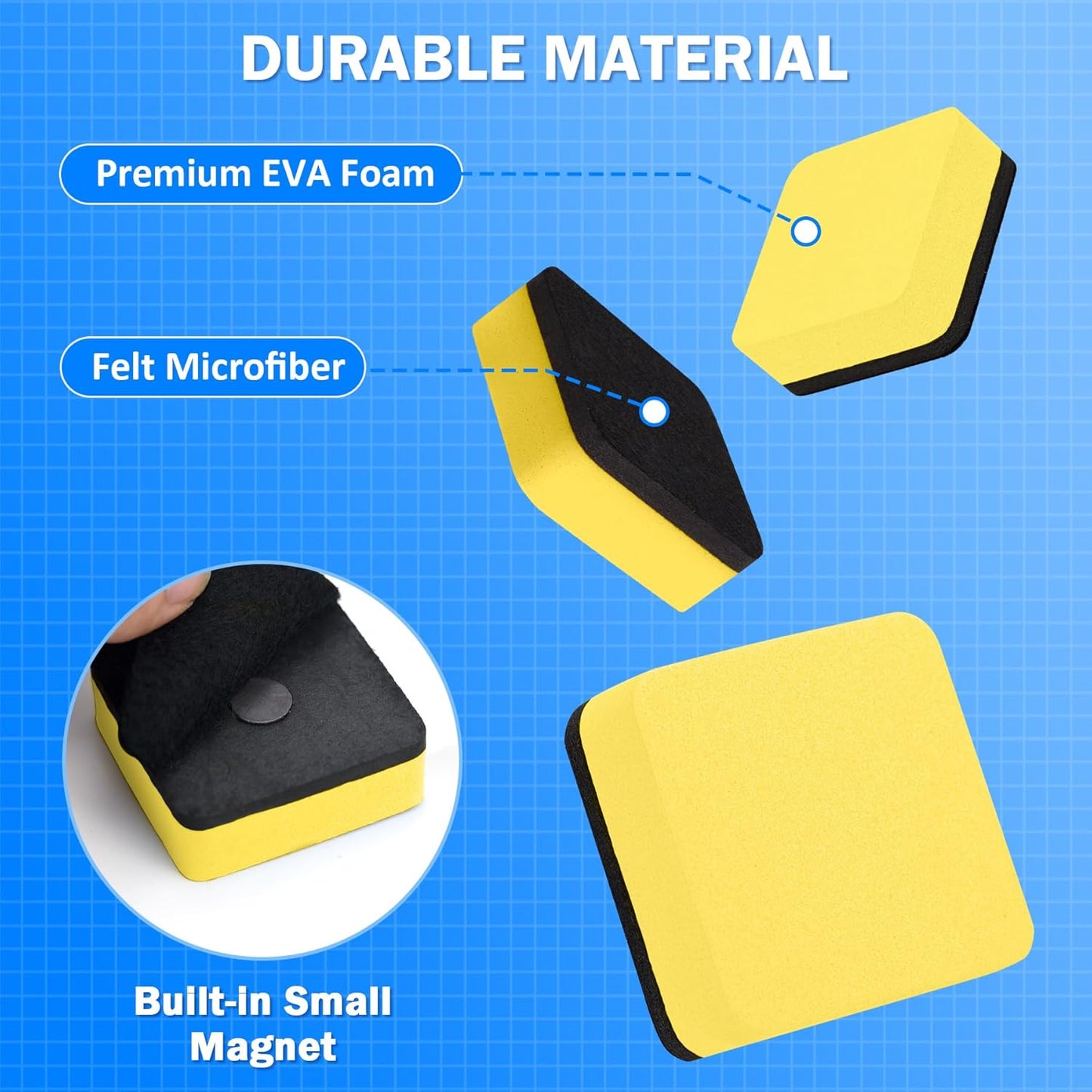 EAONE 48 Pack Dry Erase Eraser, Magnetic Whiteboard Cleaner Mini Chalkboard Cleansers for Classroom, School, Office, Home (Yellow, 1.97 x 1.97 Inch)