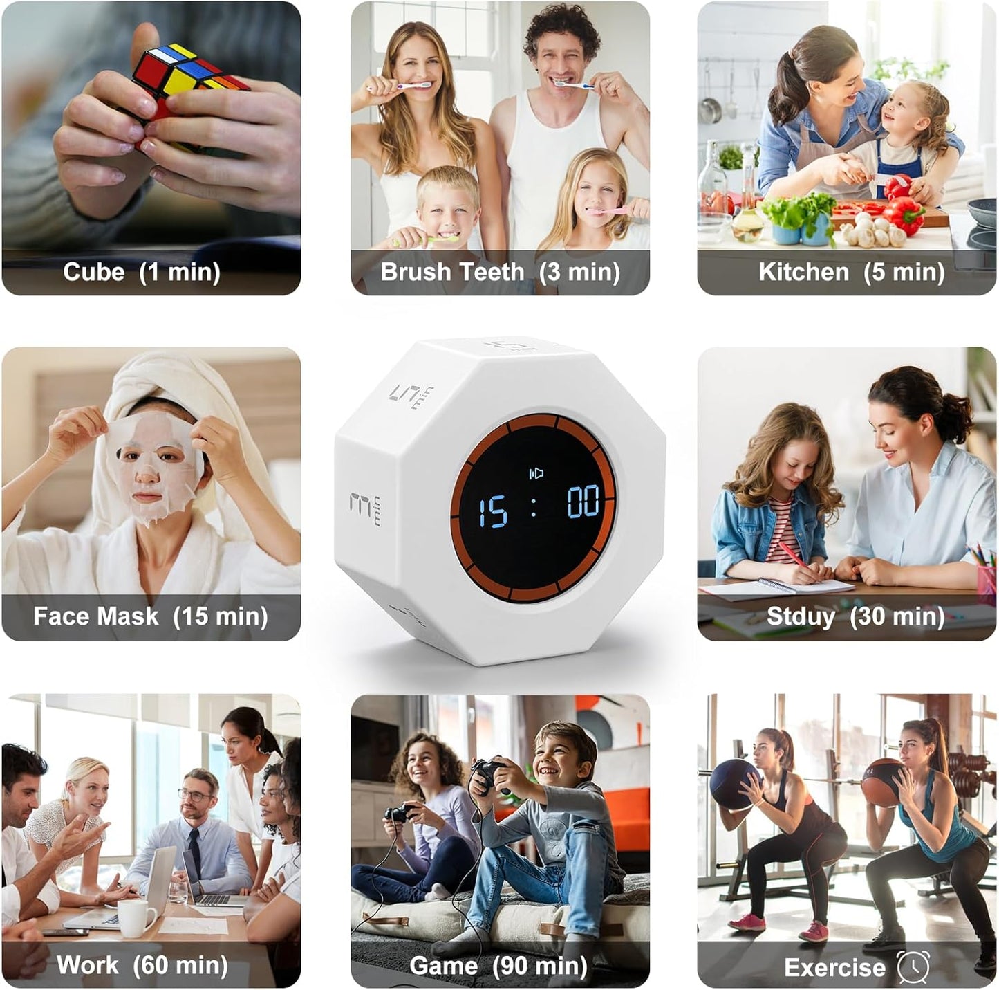 Rechargeable Pomodoro Timer, 8-Angle Auto-Rotating Screen with Gravity Sensor, Digital Timers for Classroom, Small Kitchen Timers for Cooking, Work and Study (Pearl White)