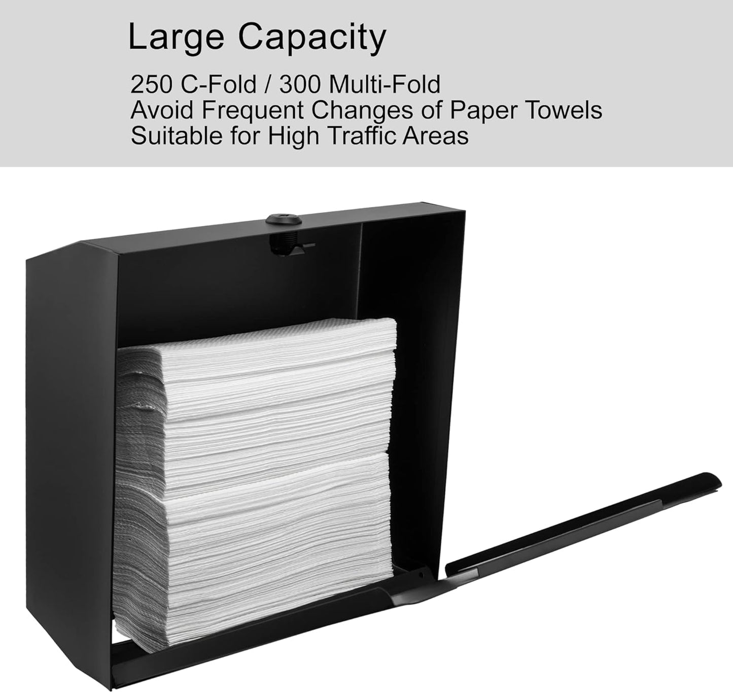 Commercial Paper Towel Dispenser Wall Mount, Tri-fold/Multi-fold/C-Fold Stainless Steel Paper Towel Holder Hand Towel Dispenser with Key (Black)