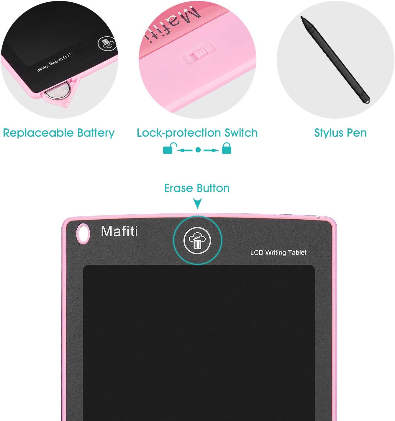 Mafiti LCD Writing Tablet 8.5 Inch Electronic Writing Drawing Pads Portable Doodle Board Gifts for Kids Toys for Girls Pink