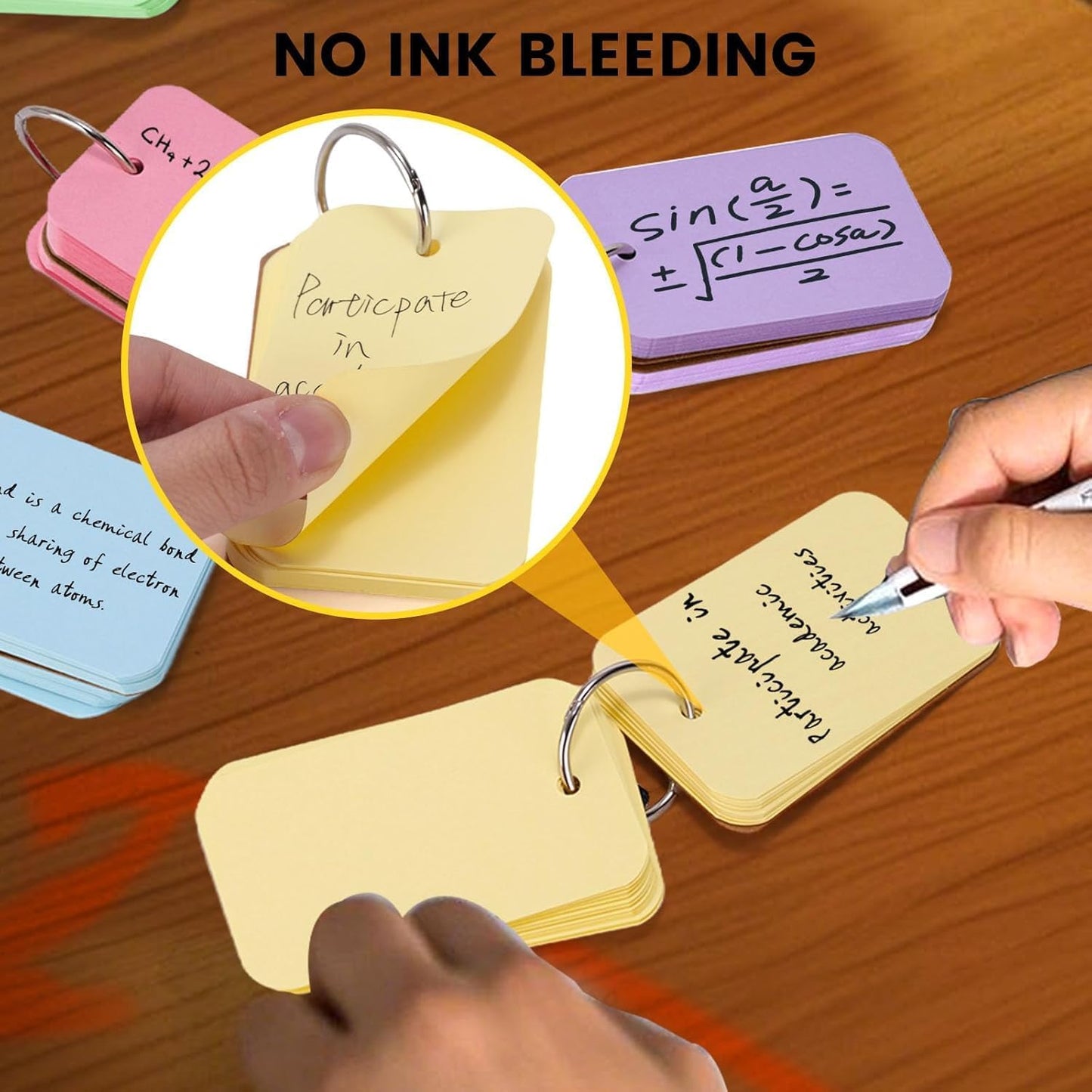 Koogel 300PCS Index Cards, Colored Index Cards with Ring for Back to School, 2.2 x 3.5 Inch, Small Flashcard Notecard for Studying Nursing Classroom Note Taking Essentials, 6 Colors