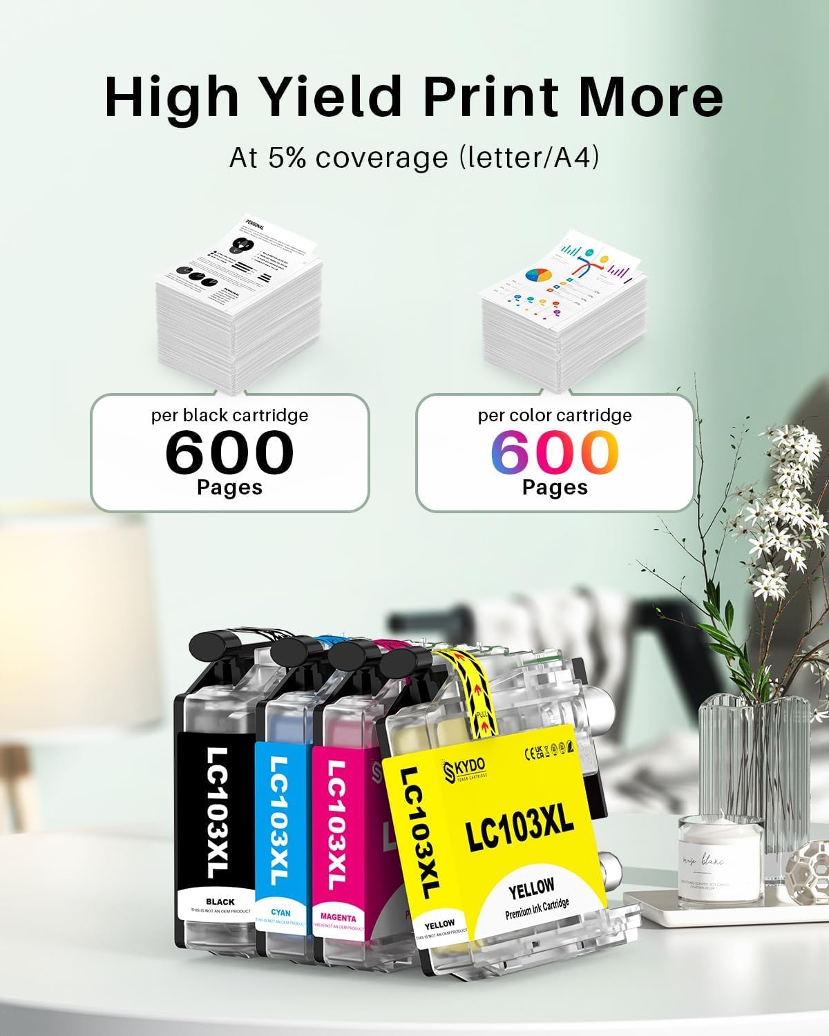 LC103XL Color Ink Cartridge Replacement for Brother LC103 XL Cartridges Use for MFC-J870DW MFC-J6520DW MFC-J475DW MFC-J6920DW MFC-J470DW(4 Pack)