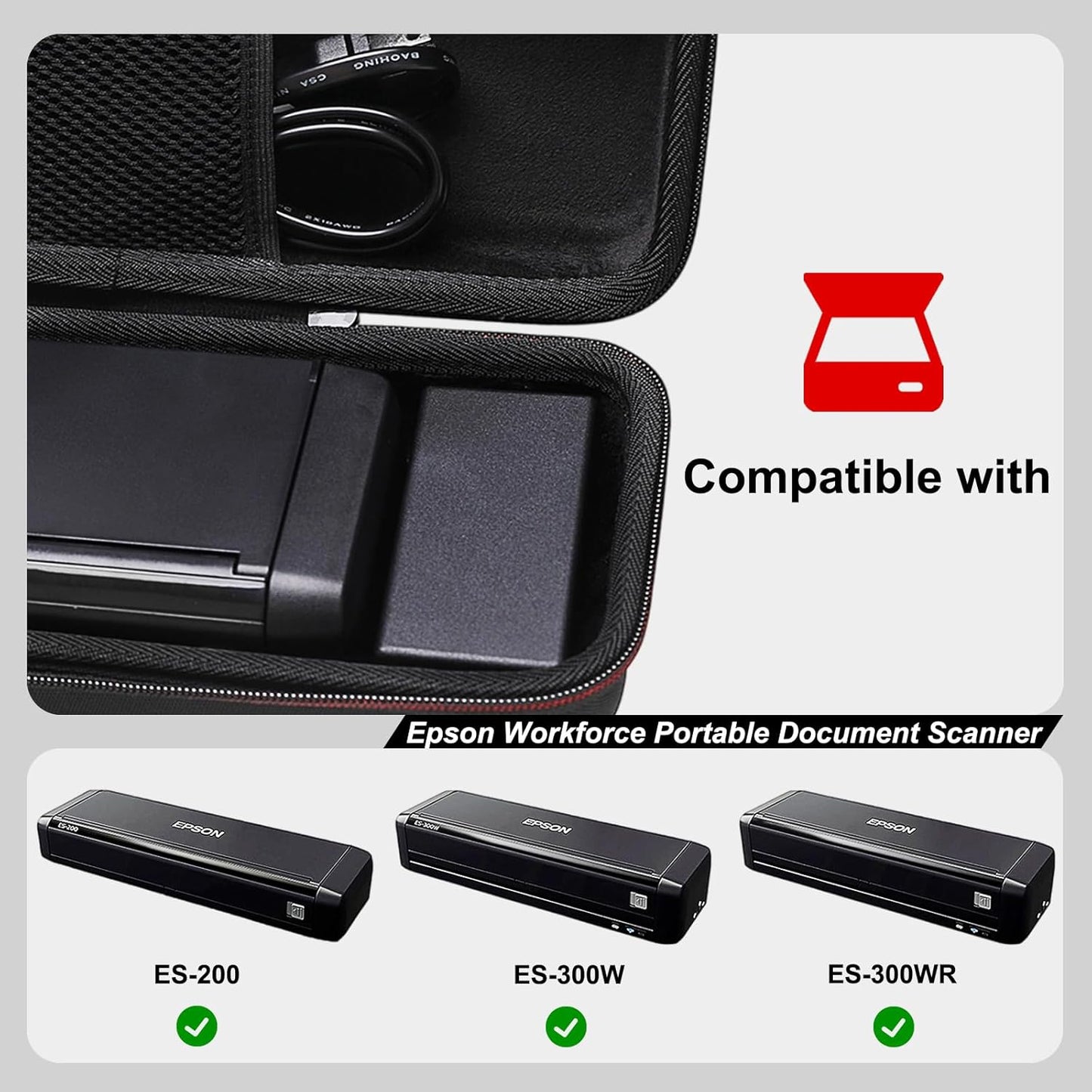 LTGEM Hard Case for Epson Workforce ES-200 / ES-300W / ES-300WR Portable Document Scanner - Travel Protective Carrying Storage Bag