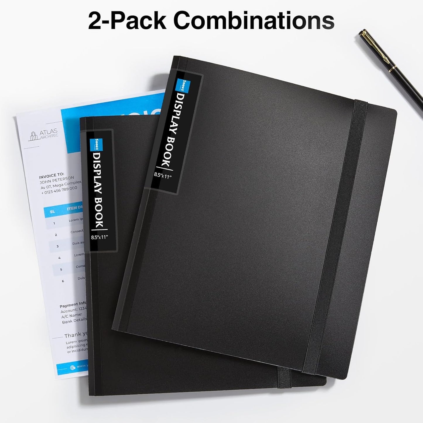 Sooez 2 Pack 72 Pocket Binder with Plastic Sleeves & Elastic Band, Large Capacity 8.5x11 Presentation Book Display 144 Pages, Art Portfolio Document Folder with Clear Sheet Protectors