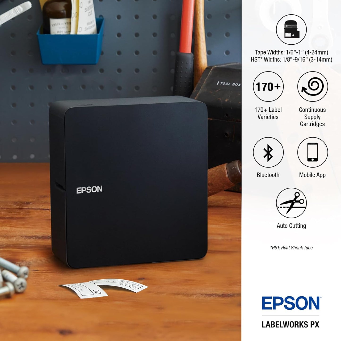 LABELWORKS Epson LW-C610PX-BLK Premium Portable Bluetooth Label Machine Printer – Create Sticker Labels for Crafts and Organization, Ideal for Small Business, Designer Tape Supported, App Compatible