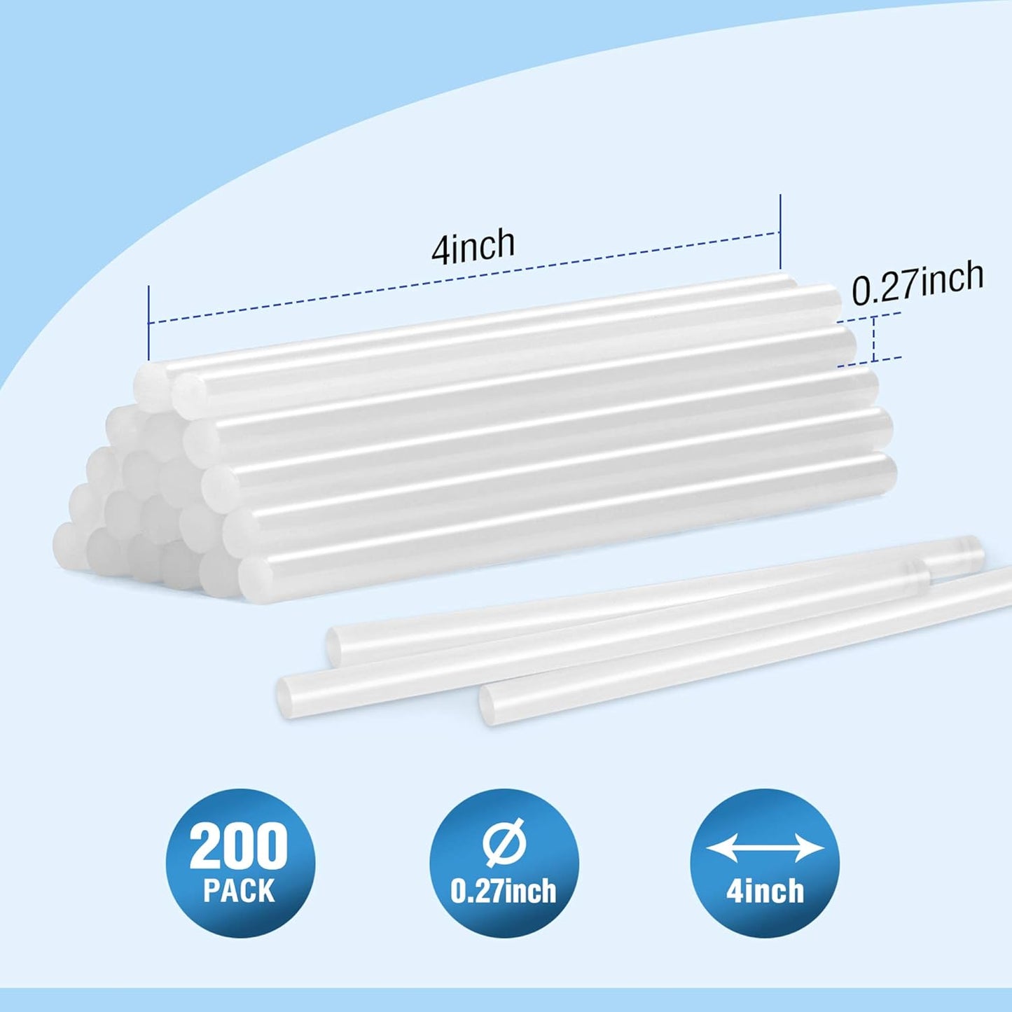 WORKPRO Hot Glue Sticks, Compatible with Most Glue Guns, Multipurpose for DIY Art Craft General Repairs, Home Decoration and Gluing Projects (0.27"x4" 200PCS)