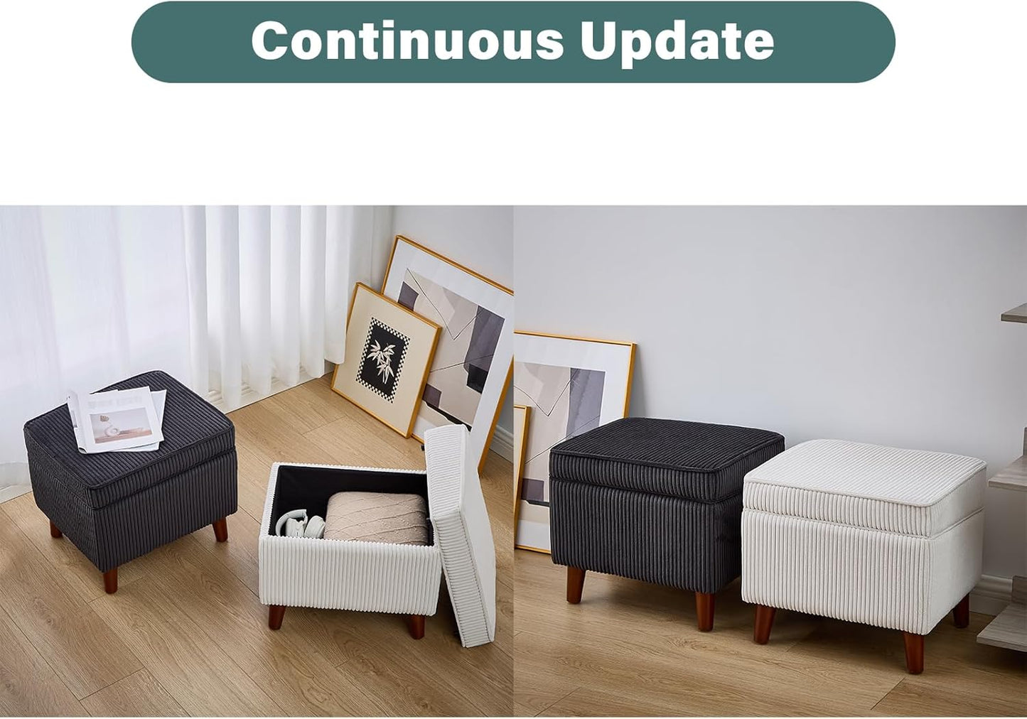 Storage Ottoman with Adjustable Lid, Soft Step Stool, Footrest and Seat, Ottoman Foot Rest for Living Room, Bedroom, Dorm, Dark Gray