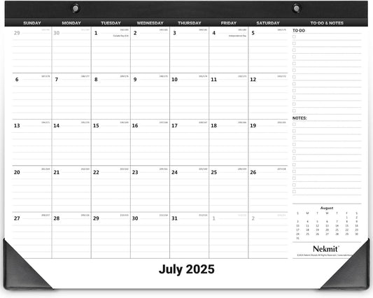 Nekmit Desk Calendar 2025-2026, Yearly Monthly Desk Pad Calendar for Planning, Ruled Blocks, July 2025 - June 2026, 14" x 11", Black