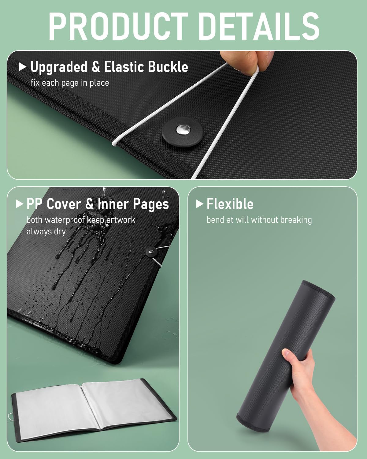 Nicpro 11x14 Art Portfolio Folder, 30 Pockets Display 60 Pages Art Painting Portfolio Binder with Clear Plastic Sleeves, Presentation Storage Book for Artists Artwork Drawing - (Black)