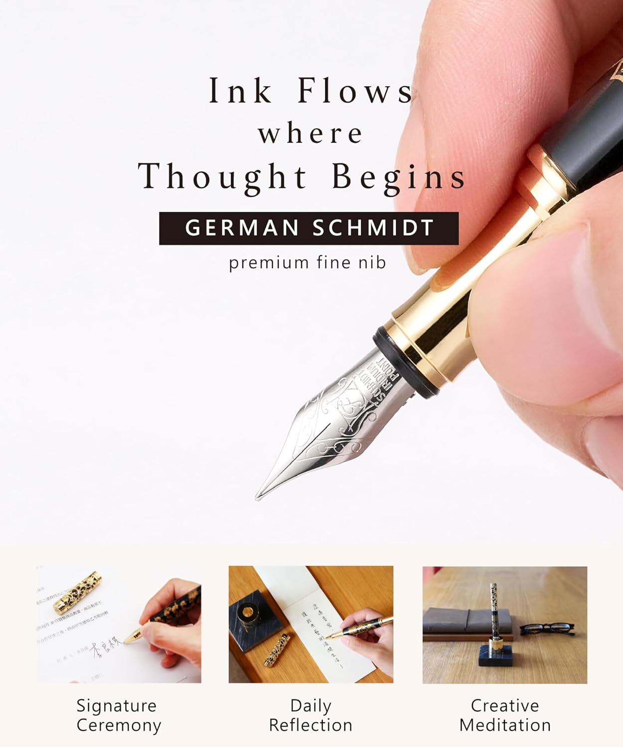 Luxury Fountain Pen Set With Stand - Museum Art Collections - Crafting Timeless Beauty - the Best Gift & Office Desk Decor, German SCHMIDT Fine Nib, Inspirational Office Desk Decor