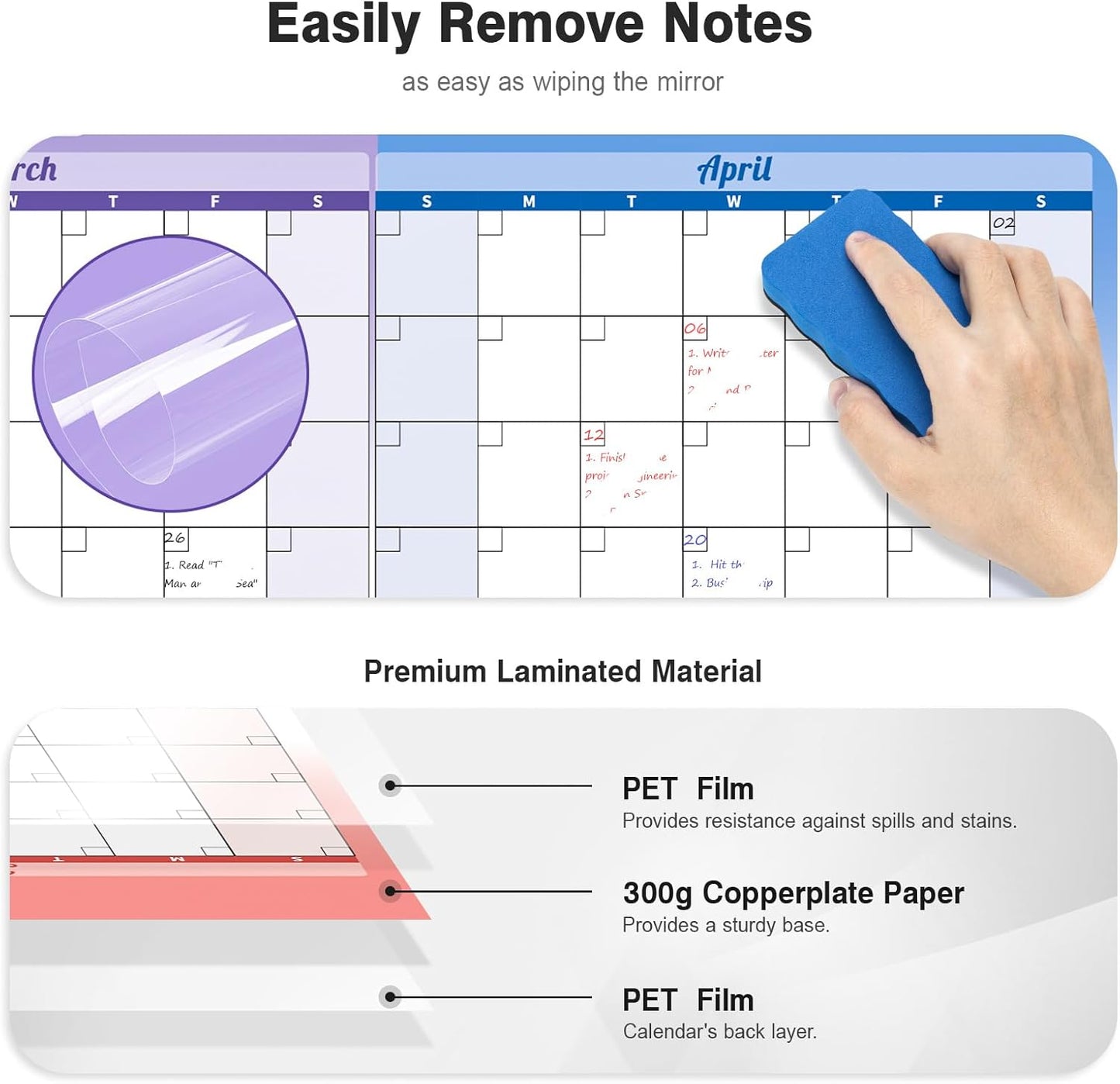 Ospelelf Undated Large Dry Erase Wall Calendar 12 Month Laminated 2025 Calendar 36.6'' x 48'' Yearly Monthly Family Calendar