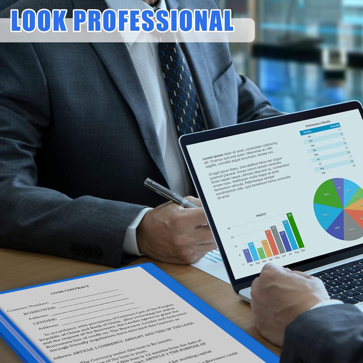 Teling 48 Pcs Clear Front Report Covers with Prongs Plastic Presentation Folders 3 Prong Resume Portfolio Folder for School(Blue)