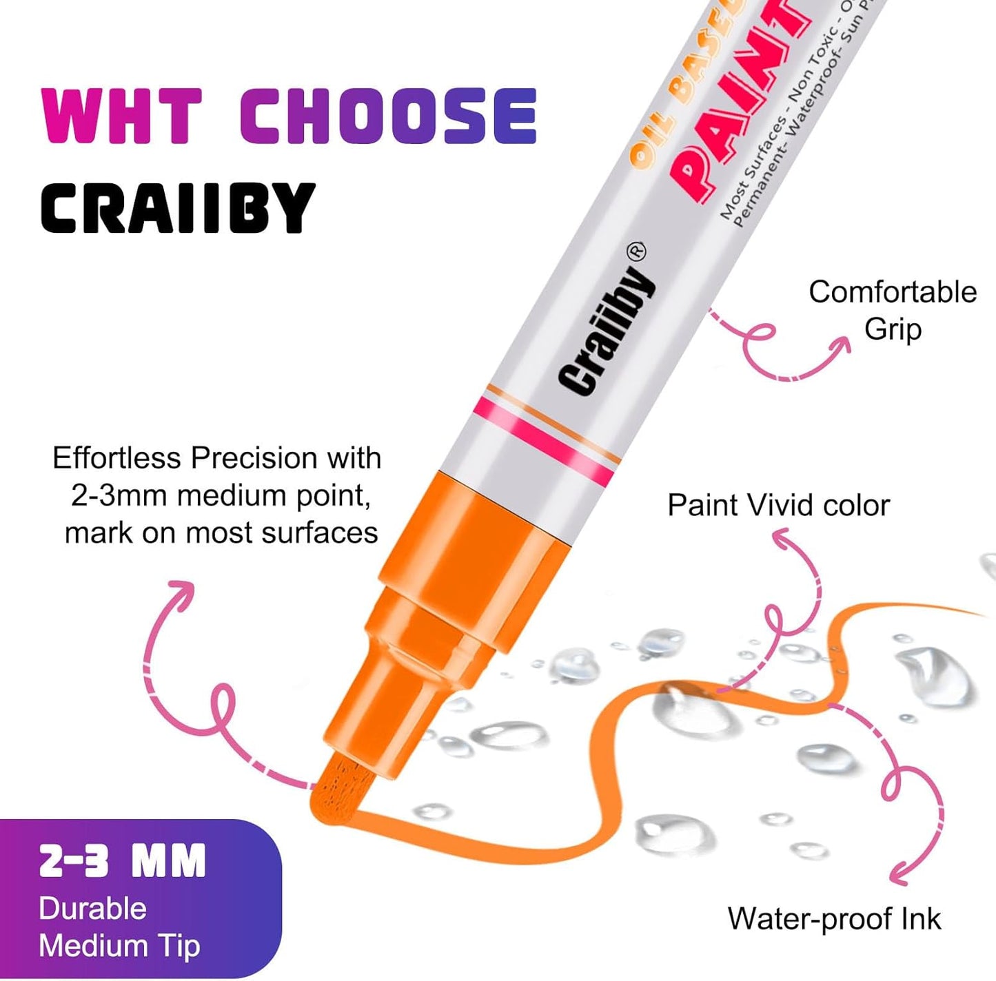 Gold Paint Markers, 3 Pack Oil-Based Waterproof Quick Dry Permanent Paint Pen Set for Rocks Painting, Wood, Fabric, Plastic, Canvas, Glass, Mugs, Metal, Tire, Stone, DIY Craft