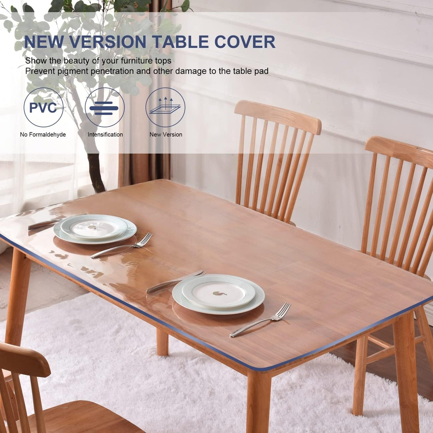 Table Protector Cover Clear Plastic Tablecloth Protector Glass Plastic Tablecloth Waterproof Wipeable Vinyl PVC for Rectangle Dining Tables Mat Pad Furniture Protector Good for 44x102 Inch Non-slip