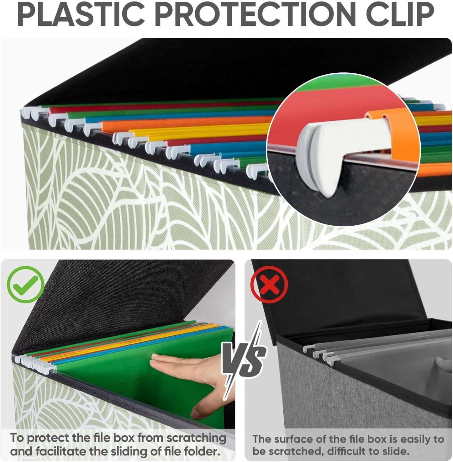 BALEINE File Organizer Box with Lid, Collapsible File Folder Organizer with Plastic Slide, Hanging File Folder Box for Office Document Storage (2 Pack, Antique Foliage)