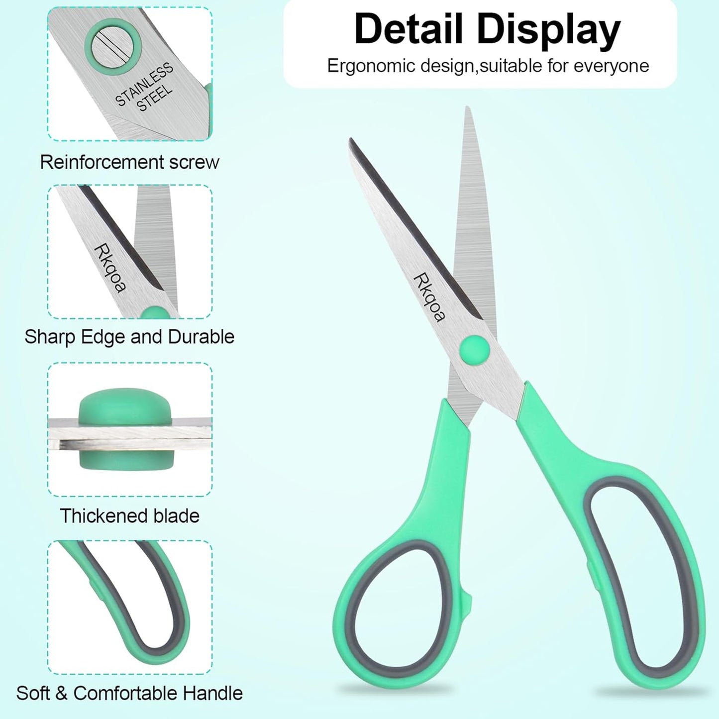 Scissors, Rkqoa 8" All Purpose Office Scissor 6 Pack - Comfort-Grip Sharp Shears for Office School House Sewing Fabric Crafts Arts Desk Classroom Supplies, Teacher/Class Scissors