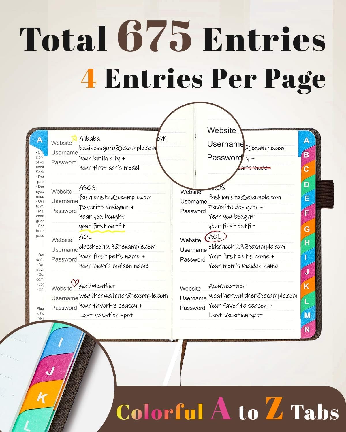 Password Keeper Book with Colorful Alphabetical Tabs, Hardcover Password Log-book for Internet Password and Website Address, 4.1 x6.2 ''Password Notebook for Office (Chocolate, Small)