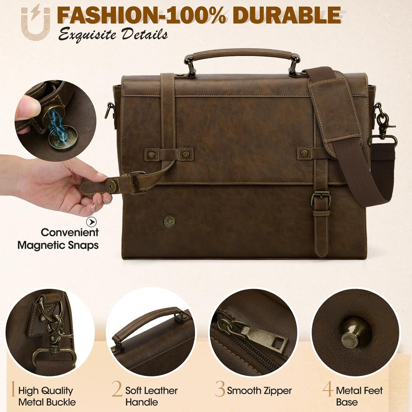 RAINSMORE Mens Messenger Bag 17 Inch Waterproof Vintage Leather Laptop Briefcase Large Laptop Bag Satchel Bag Computer Shoulder Bag for Office Business Travel College,Dark Brown