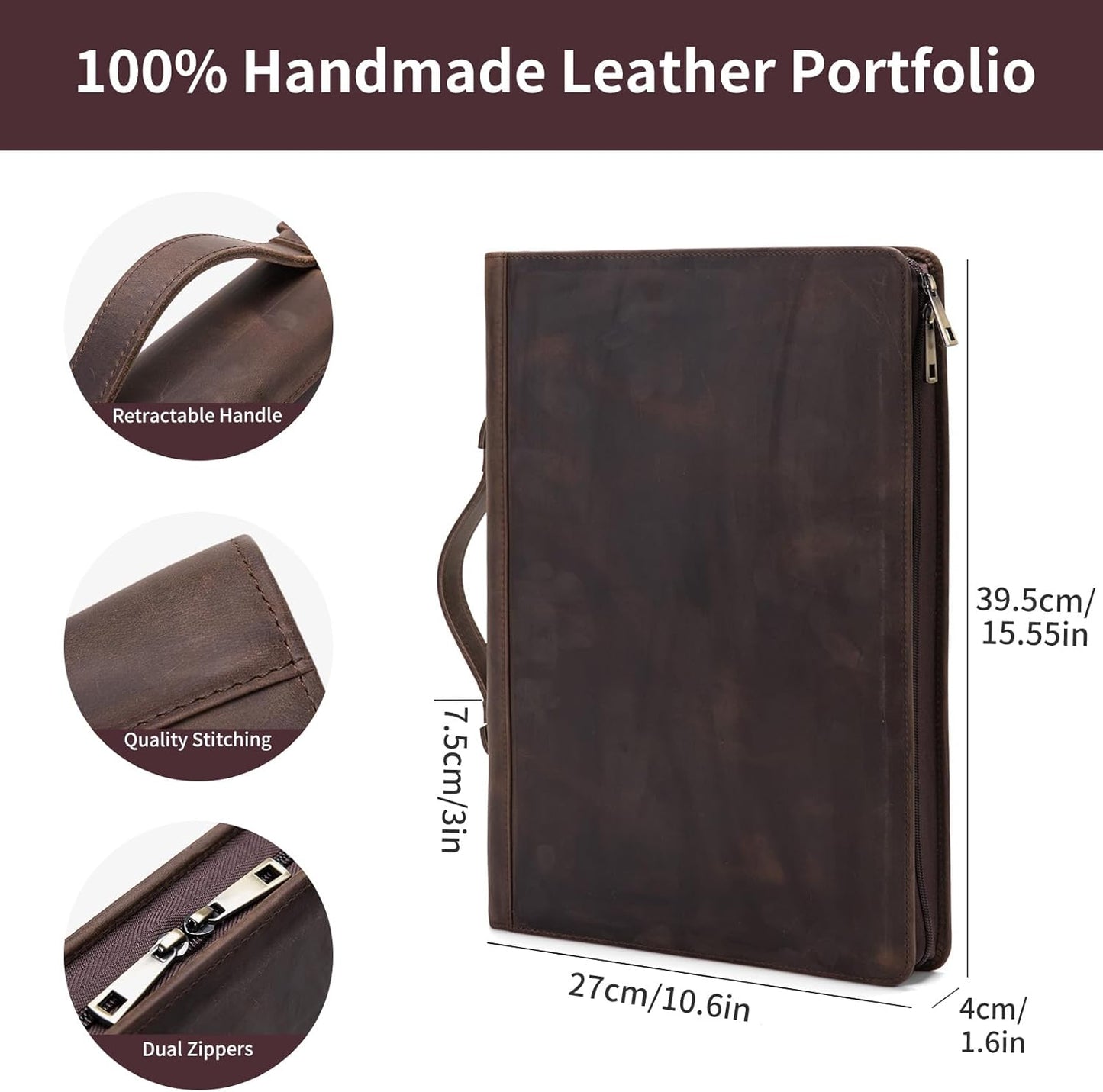 Personalized Genuine Leather 3 Ring Binder Portfolio, Custom Engraved 8.5 x 14 Legal Size Pad Padfolio, Hidden Handle, 15” Laptop Organizer, Zip Professional Business Folio, Dark Khaki