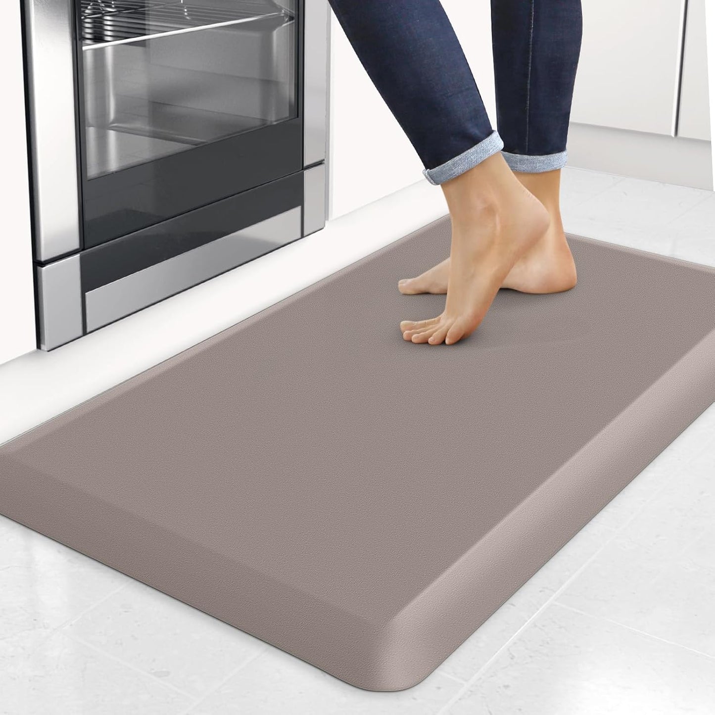 4/5 Inch Thick Kitchen Mats for Floor, StepRite Kitchen Rug for Standing Desk, Non-Slip, Thicker, Stain Resistant, Waterproof, Comfort Anti Fatigue Floor Mat for Home, Kitchen, Office - Khaki,32*20''