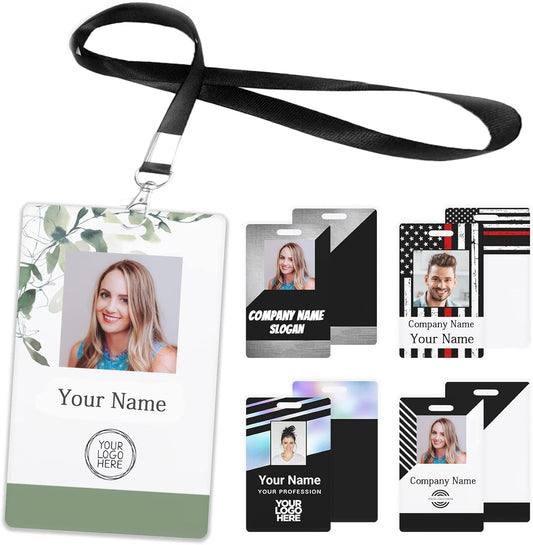 Custom Id Badge, Personalized Employee Photo Identification Card with Lanyard, Durable ID Card for Office Worker Doctor Nurse Student-Vertical-Template7