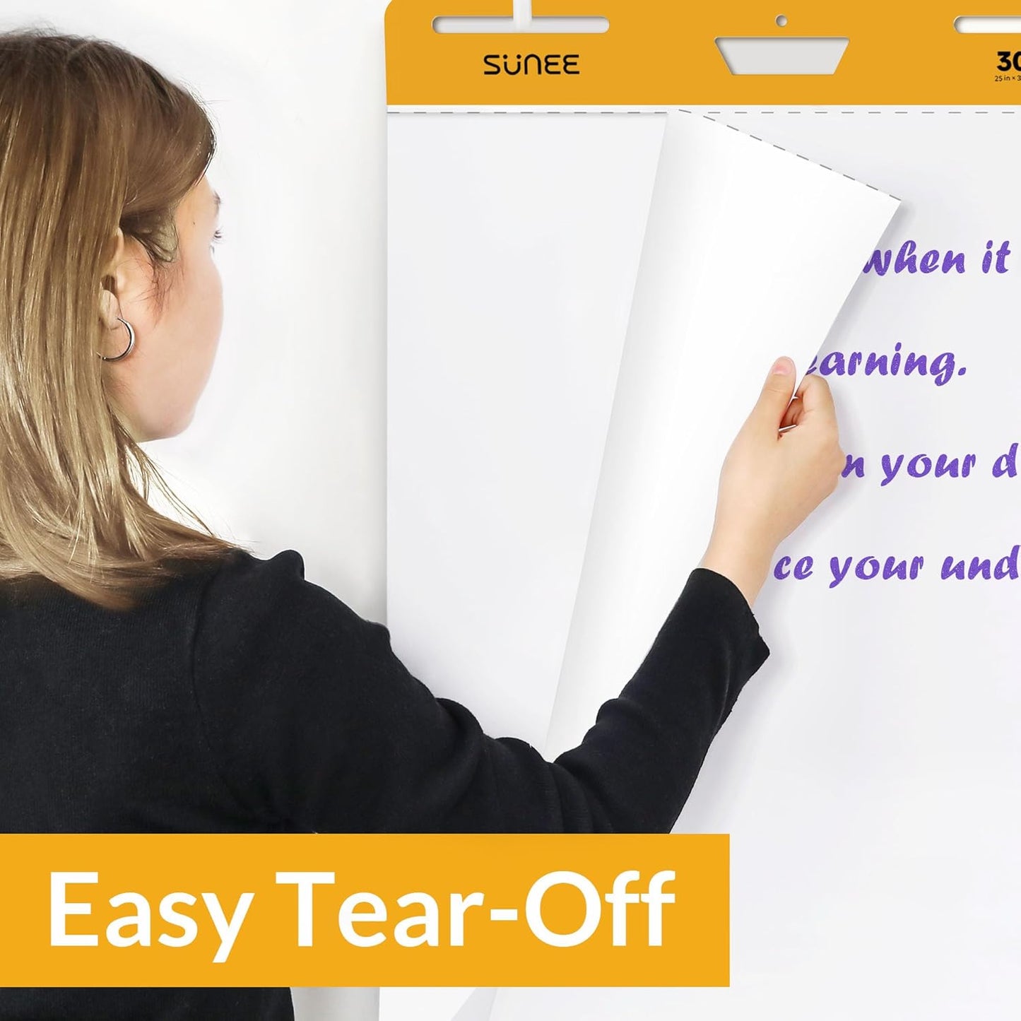 SUNEE Sticky Easel Pads, 25 x 30 Inches Chart Paper (6 Pack), Self Stick Easel Paper for White Board, Large White Premium Self Stick Flip Chart Paper, 30 Sheets/Pad, 6 Pads